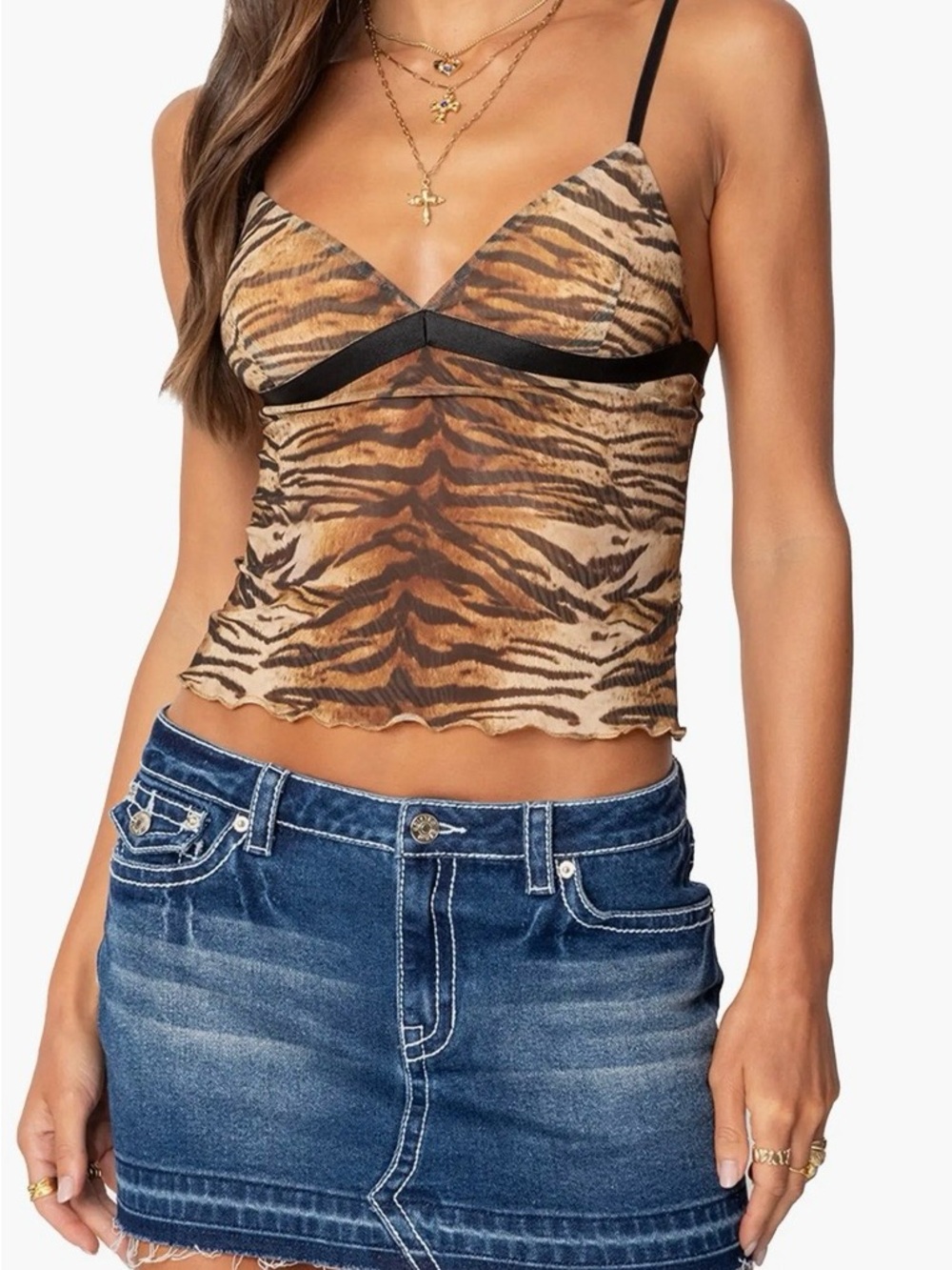 Edikted Tiger-Print Spaghetti Strap Cami Top - Brown